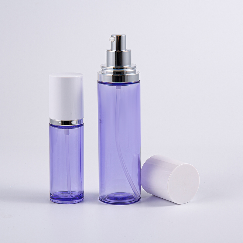 Purple Color 100ml Round Serum Lotion Bottle With Aluminium Pump