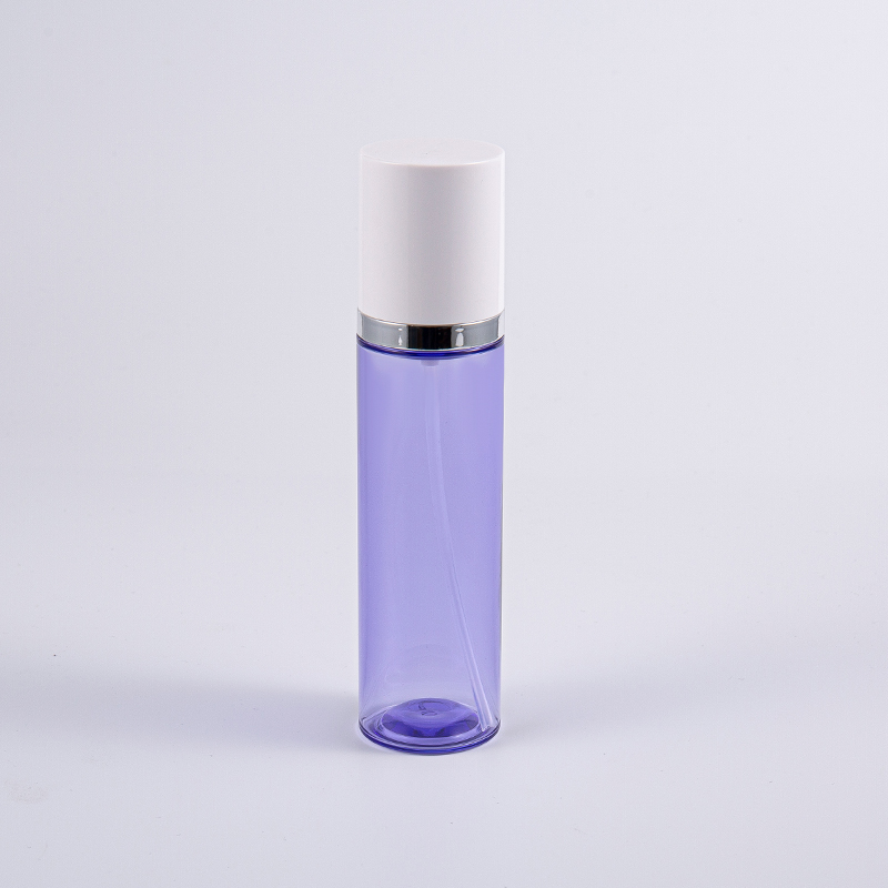 Purple Color 100ml Round Serum Lotion Bottle With Aluminium Pump
