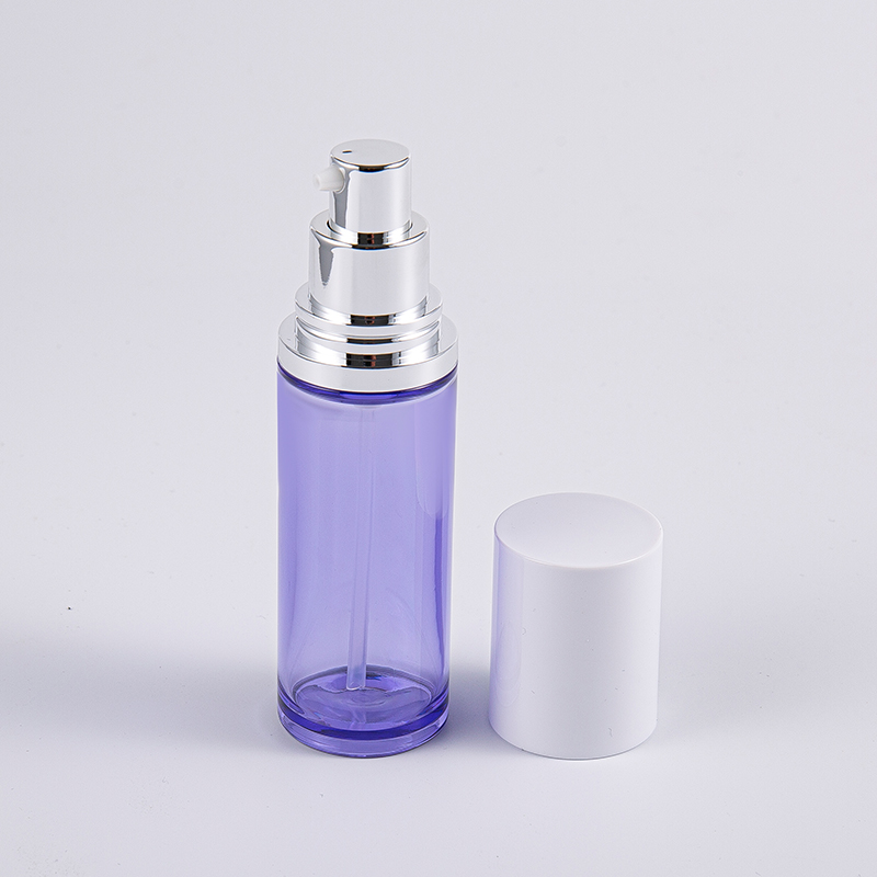 Purple Color 100ml Round Serum Lotion Bottle With Aluminium Pump