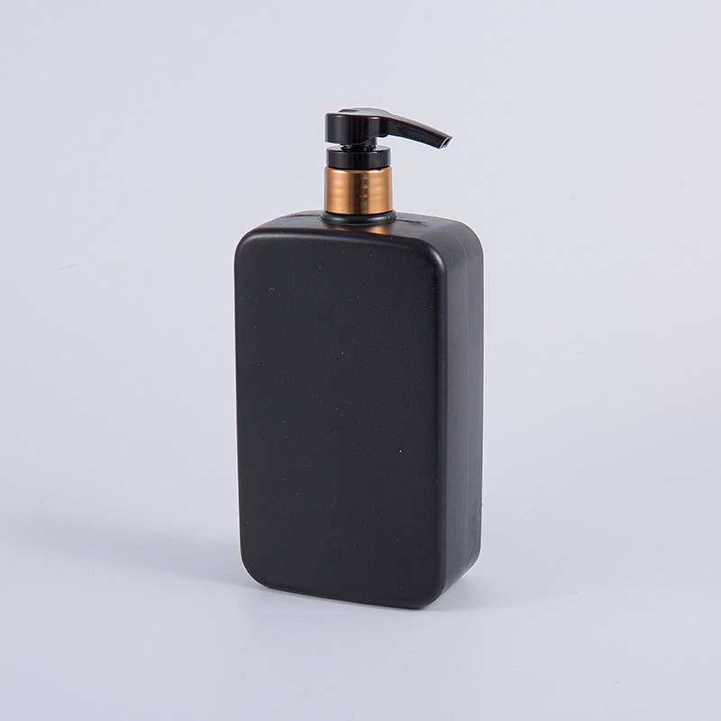 Solid Black Color Square 1000ml PE Shampoo Pump Cleansing Bottle