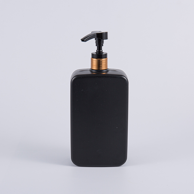 Solid Black Color Square 1000ml PE Shampoo Pump Cleansing Bottle